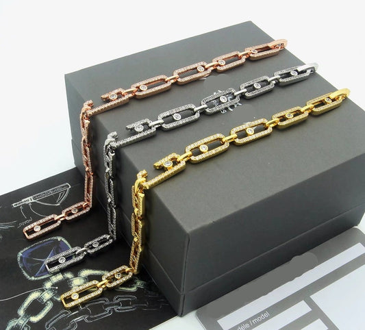 [Aura Jewelry]Large Full Diamond Unisex Sliding Bracelet with Moissanite