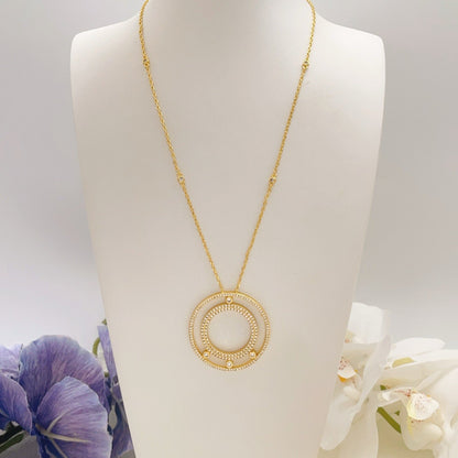 [Aura Jewelry] Move Romane Pavé Diamond Sliding Circle Long Necklace