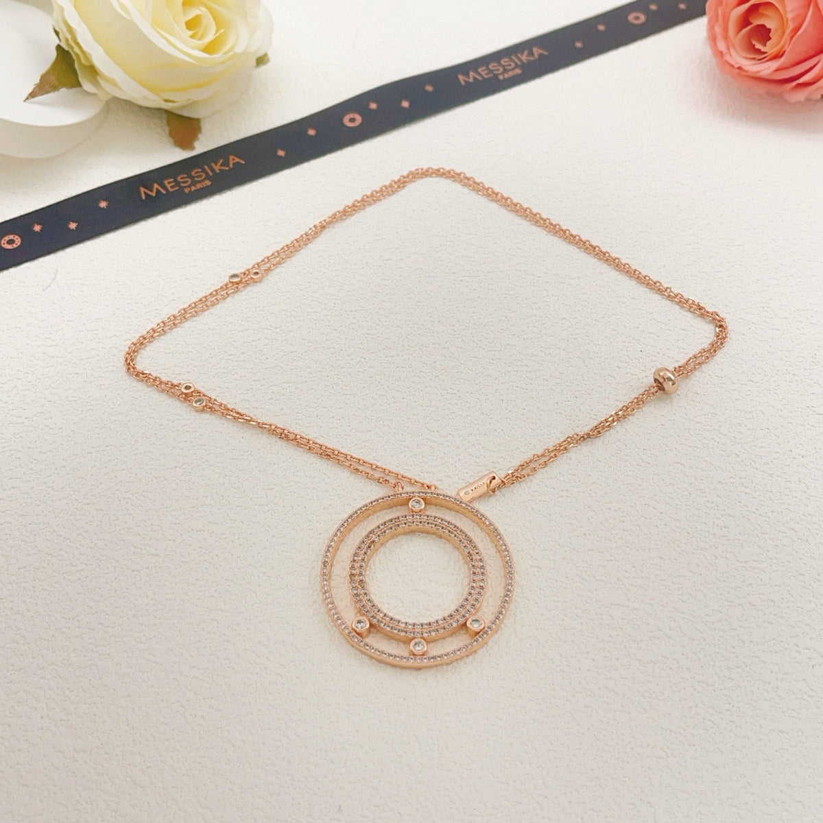[Aura Jewelry] Move Romane Pavé Diamond Sliding Circle Long Necklace