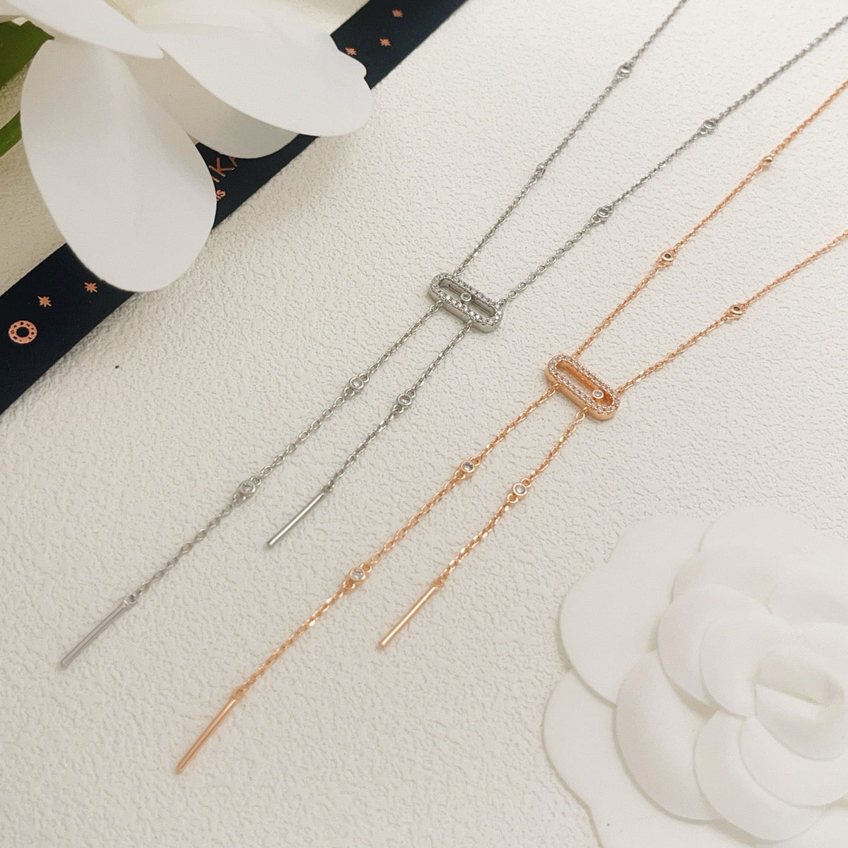 [Aura Jewelry] Moderniste Pavé Diamond Lariat Tie Necklace