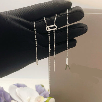 [Aura Jewelry] Moderniste Pavé Diamond Lariat Tie Necklace