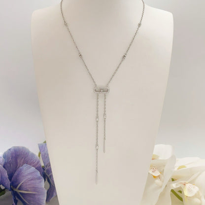 [Aura Jewelry] Moderniste Pavé Diamond Lariat Tie Necklace