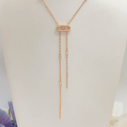 [Aura Jewelry] Moderniste Pavé Diamond Lariat Tie Necklace