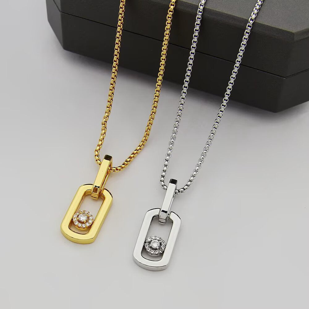 [Aura Jewelry]So Move Paper‑Clip Sliding Diamond Necklace
