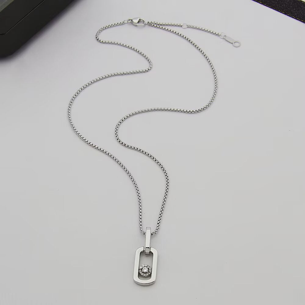 [Aura Jewelry]So Move Paper‑Clip Sliding Diamond Necklace