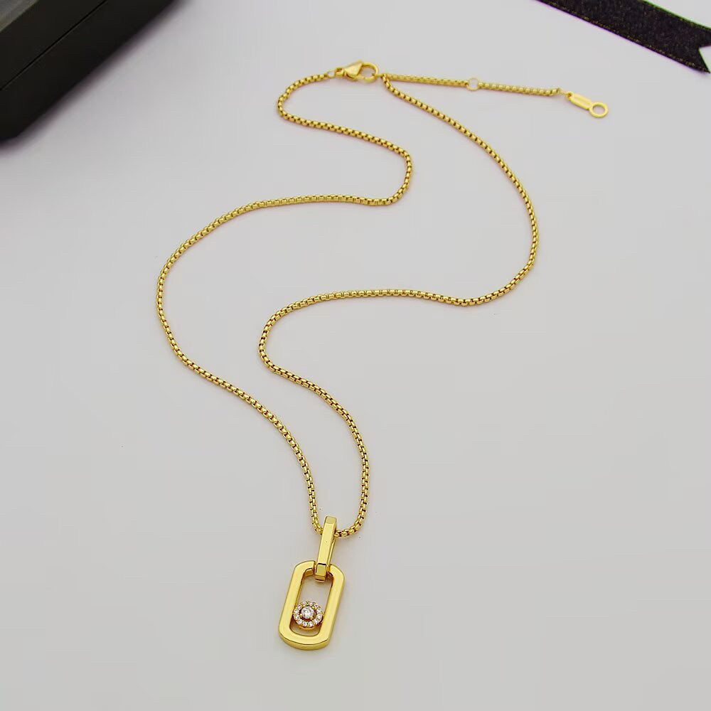 [Aura Jewelry]So Move Paper‑Clip Sliding Diamond Necklace