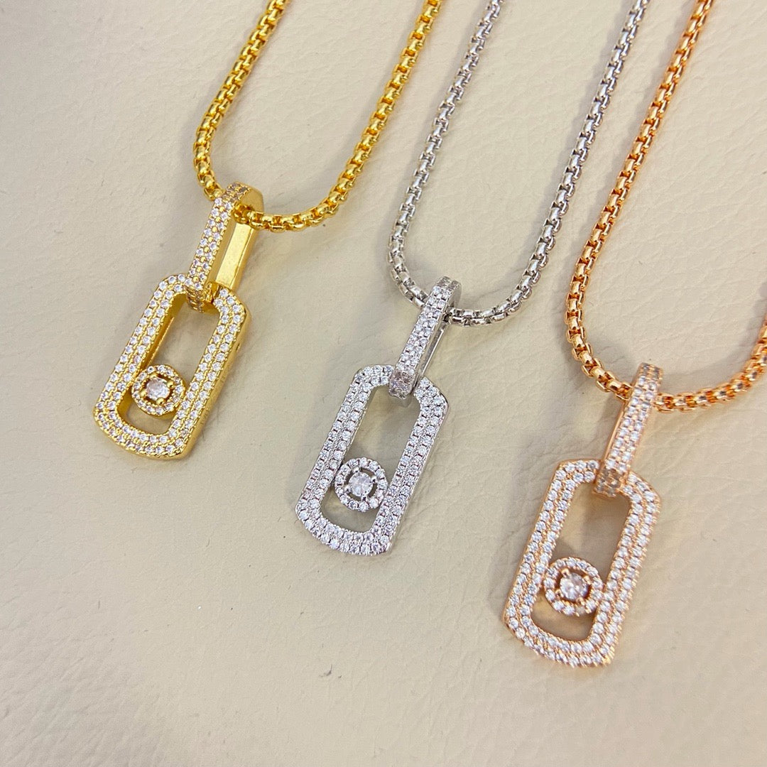 [Aura Jewelry] So Move Diamond‑Set Paper‑Clip Sliding Necklace