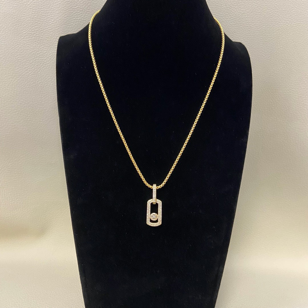 [Aura Jewelry] So Move Diamond‑Set Paper‑Clip Sliding Necklace