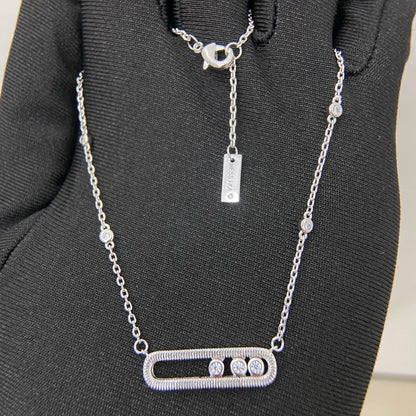[Aura Jewelry] Baby Move Pavé Diamond‑Set Three‑Stone Sliding Necklace