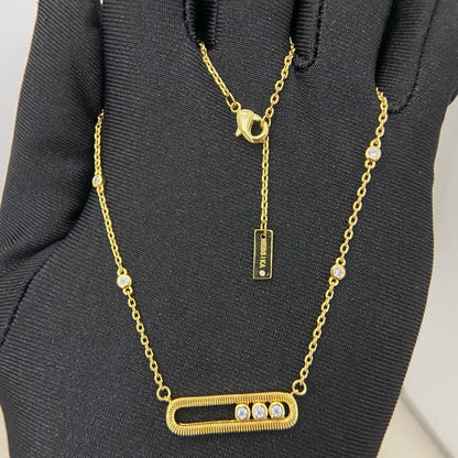 [Aura Jewelry] Baby Move Pavé Diamond‑Set Three‑Stone Sliding Necklace