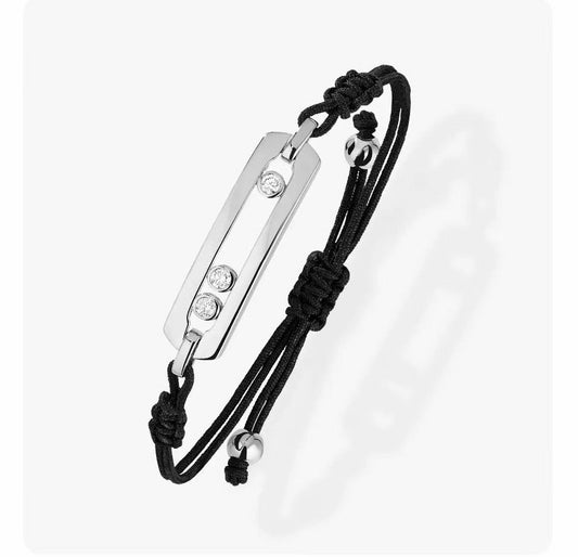 [Aura Jewelry]Messika Move Bracelet, Black Cord with 3 Moving Stones