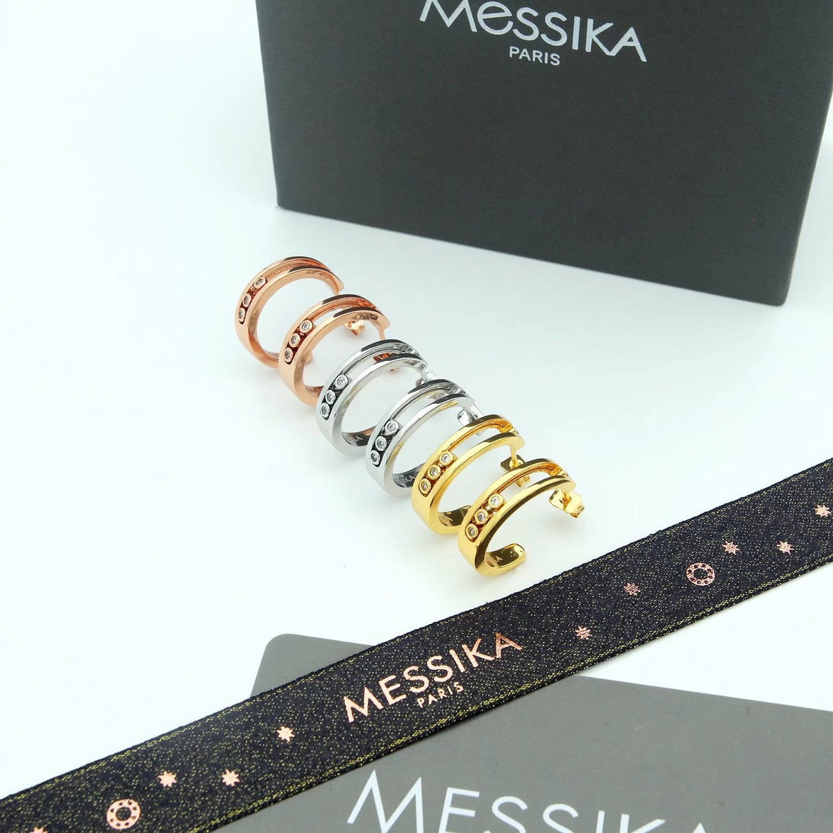 [Aura Jewelry] Move Double Hoop Earrings, 3 Movable Stones