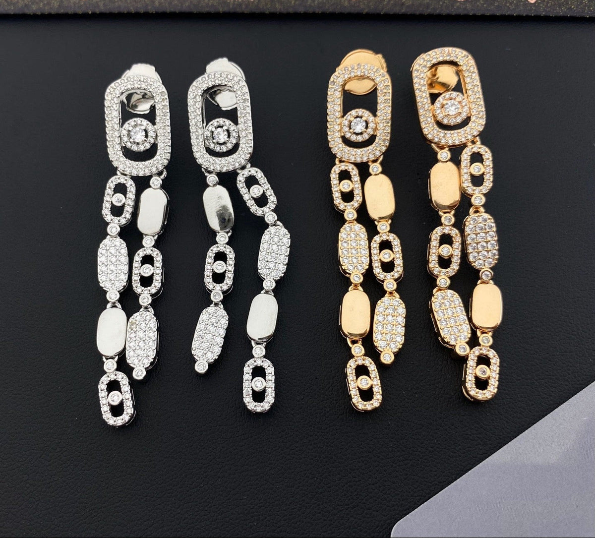 [Aura Jewelry] Move Link Long Tassel Earrings, Movable Stones