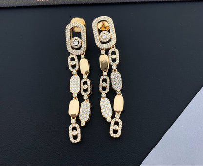 [Aura Jewelry] Move Link Long Tassel Earrings, Movable Stones