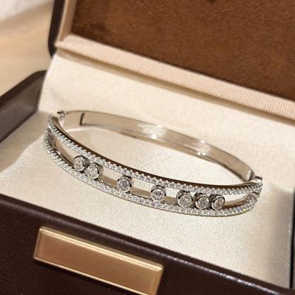 [Aura Jewelry]Move Classique 7‑Moving‑Diamond Bangle, Double‑Row Pavé Setting