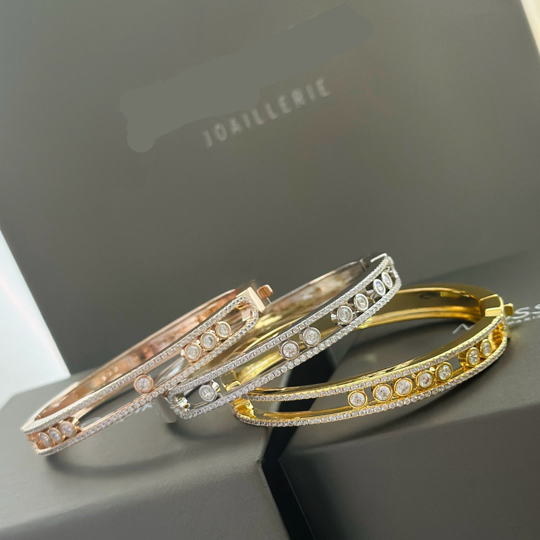[Aura Jewelry]Move Classique 7‑Moving‑Diamond Bangle, Double‑Row Pavé Setting