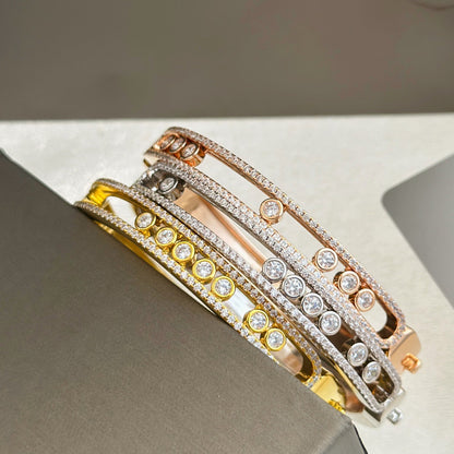[Aura Jewelry]Move Classique 7‑Moving‑Diamond Bangle, Double‑Row Pavé Setting