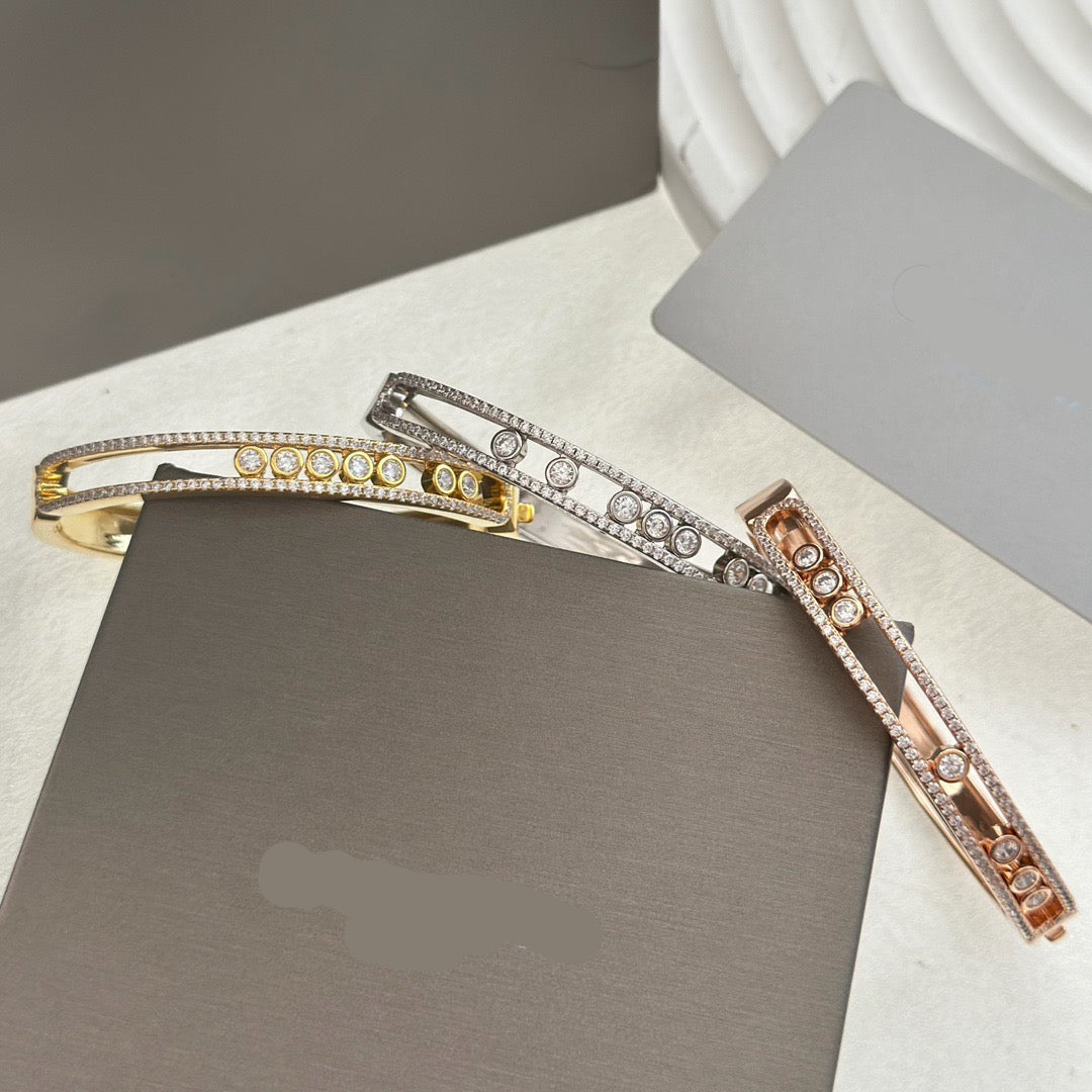 [Aura Jewelry]Move Classique 7‑Moving‑Diamond Bangle, Double‑Row Pavé Setting