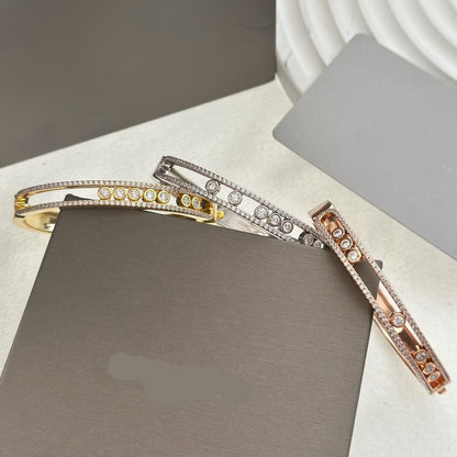 [Aura Jewelry]Move Classique 7‑Moving‑Diamond Bangle, Double‑Row Pavé Setting