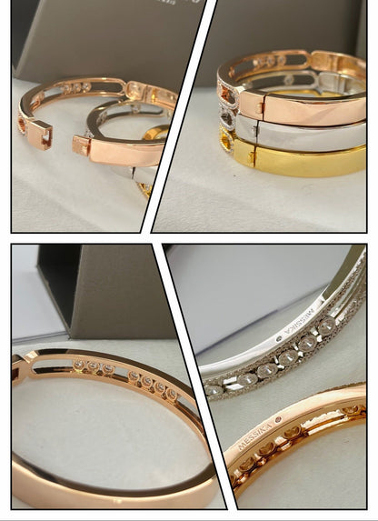 [Aura Jewelry]Move Classique 7‑Moving‑Diamond Bangle, Double‑Row Pavé Setting