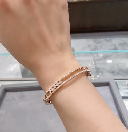 [Aura Jewelry]Move Classique 7‑Moving‑Diamond Bangle, Double‑Row Pavé Setting