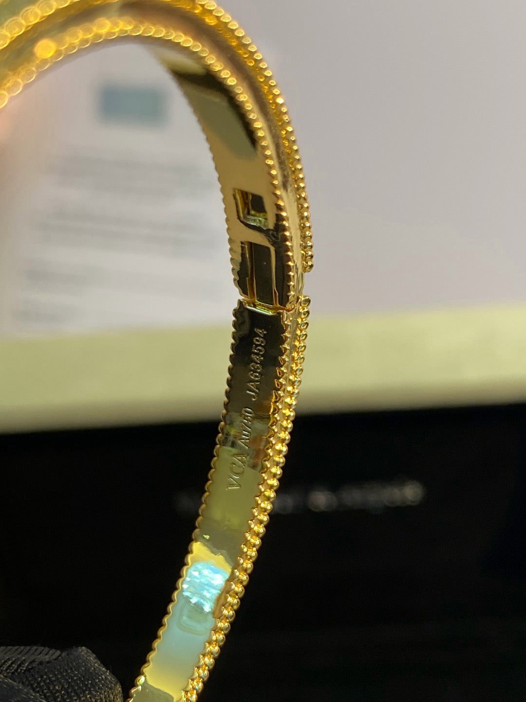 ¡®AuraJewelry¡¯Lucky Alhambra Butterfly & Clover Open Bangle, Blue Onyx & White MOP Gold‑Tone