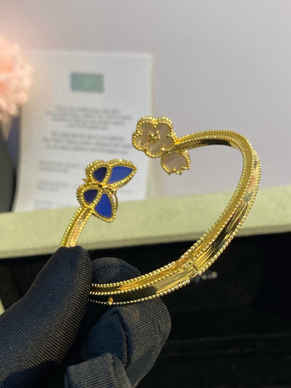 ¡®AuraJewelry¡¯Lucky Alhambra Butterfly & Clover Open Bangle, Blue Onyx & White MOP Gold‑Tone