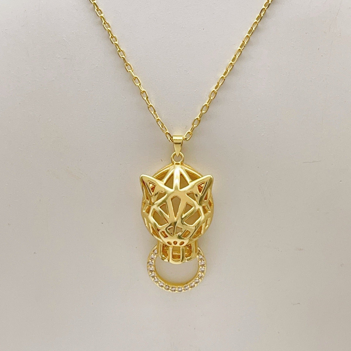 ¡®AuraJewelry¡¯Openwork Panther‑Head Doorknocker Necklace