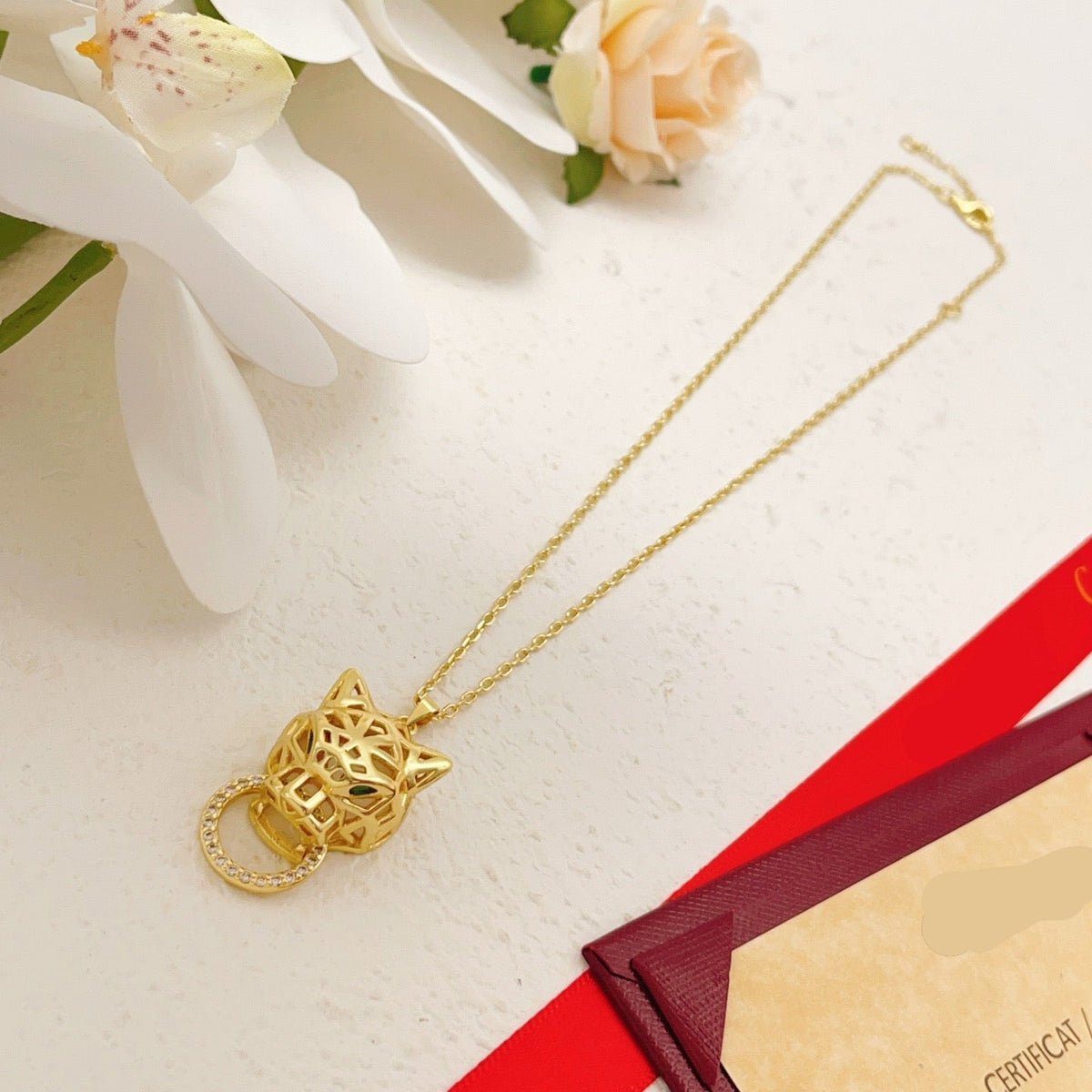 ¡®AuraJewelry¡¯Openwork Panther‑Head Doorknocker Necklace
