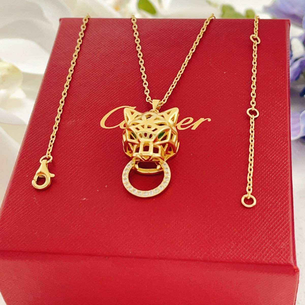 ¡®AuraJewelry¡¯Openwork Panther‑Head Doorknocker Necklace
