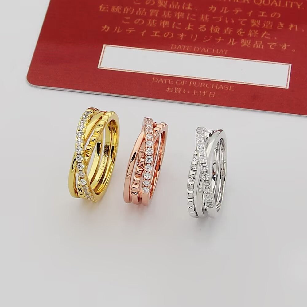 ¡®AuraJewelry¡¯Interlocking Three‑Band Half‑Diamond Ring