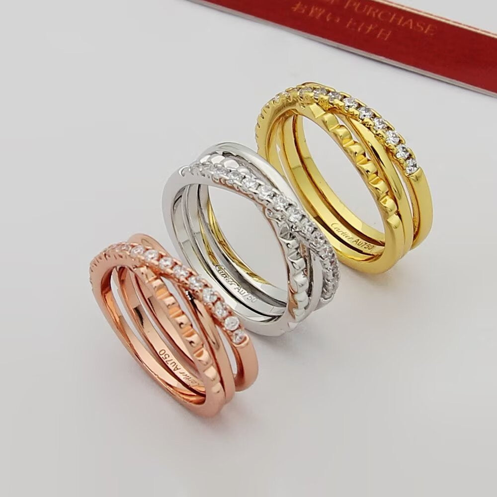 ¡®AuraJewelry¡¯Interlocking Three‑Band Half‑Diamond Ring