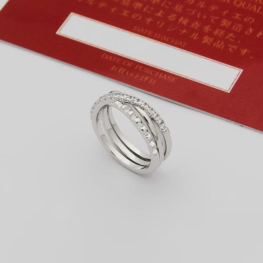 ¡®AuraJewelry¡¯Interlocking Three‑Band Half‑Diamond Ring