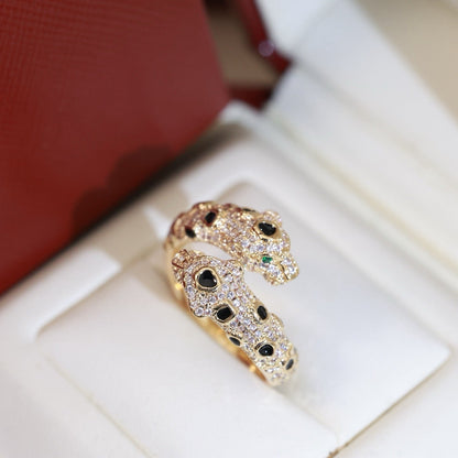 ¡®AuraJewelry¡¯Double‑Panther‑Head Full‑Pavé Diamond Open Ring