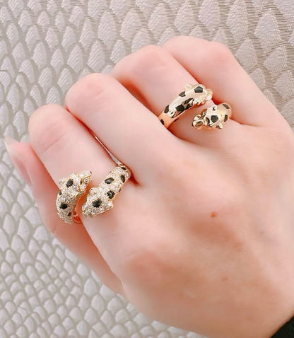 ¡®AuraJewelry¡¯Double‑Panther‑Head Full‑Pavé Diamond Open Ring