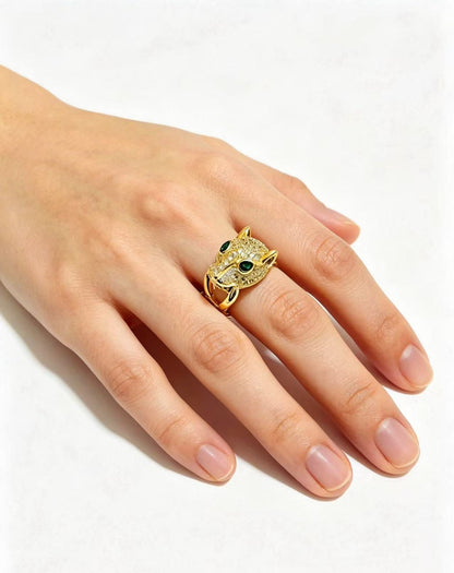 ¡®AuraJewelry¡¯  Single Panther‑Head Full‑Pavé Diamond Ring