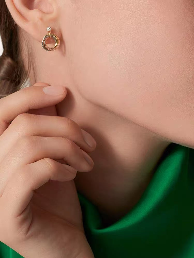 ¡®AuraJewelry¡¯Interlocking Three‑Band Diamond Drop Earrings