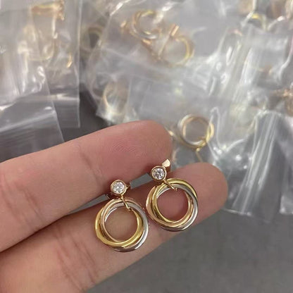 ¡®AuraJewelry¡¯Interlocking Three‑Band Diamond Drop Earrings