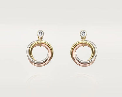 ¡®AuraJewelry¡¯Interlocking Three‑Band Diamond Drop Earrings