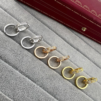 ¡®AuraJewelry¡¯LOVE‑Collection Screw‑Motif Half‑Pavé Double‑Hoop Earrings