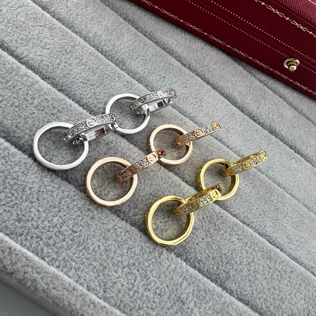 ¡®AuraJewelry¡¯LOVE‑Collection Screw‑Motif Half‑Pavé Double‑Hoop Earrings