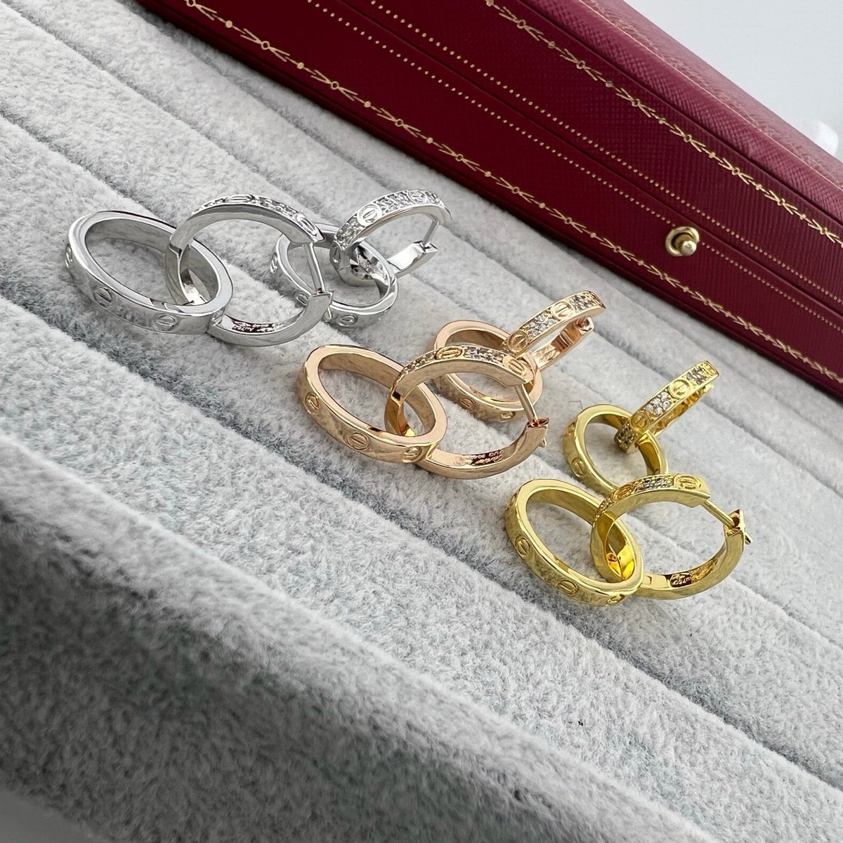 ¡®AuraJewelry¡¯LOVE‑Collection Screw‑Motif Half‑Pavé Double‑Hoop Earrings