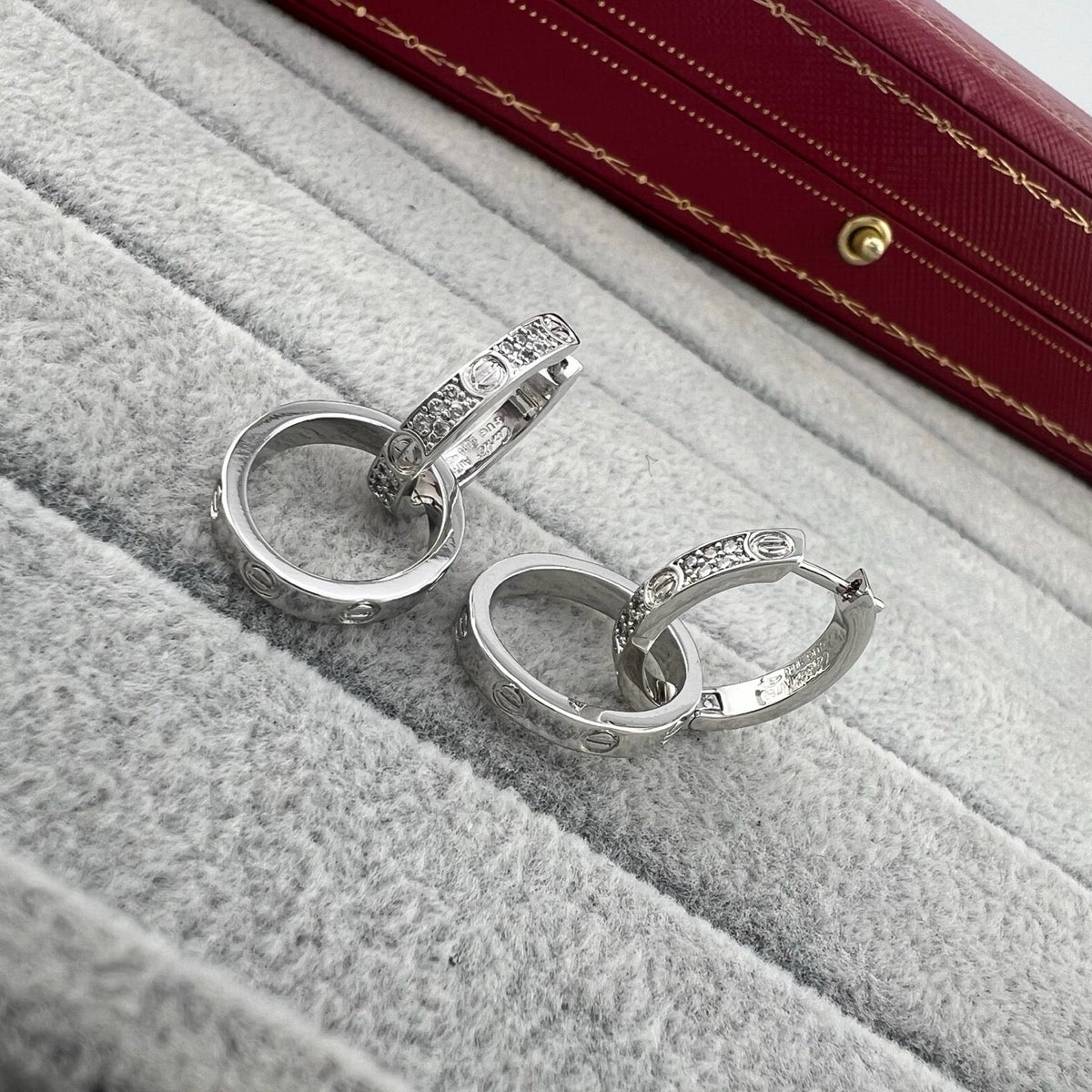 ¡®AuraJewelry¡¯LOVE‑Collection Screw‑Motif Half‑Pavé Double‑Hoop Earrings