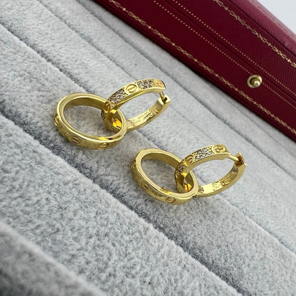 ¡®AuraJewelry¡¯LOVE‑Collection Screw‑Motif Half‑Pavé Double‑Hoop Earrings