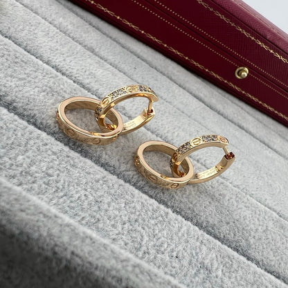 ¡®AuraJewelry¡¯LOVE‑Collection Screw‑Motif Half‑Pavé Double‑Hoop Earrings