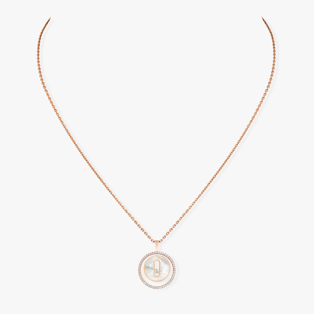 [Aura Jewels]LUCKY MOVE 1 DIAMOND WHITE MOTHER OF PEARL PINK GOLD DIAMOND NECKLACE