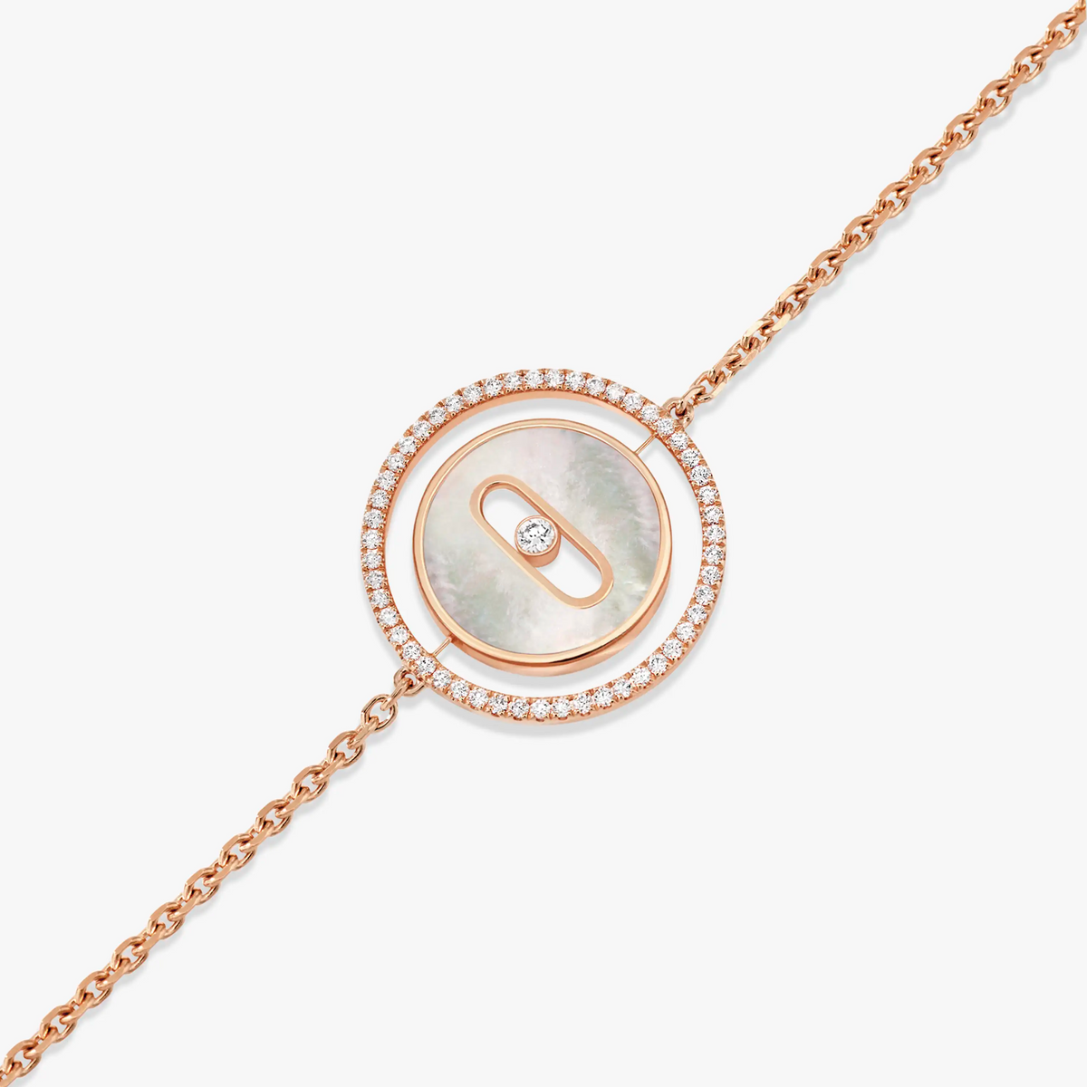 [Aura Jewels]LUCKY MOVE WHITE MOTHER OF PEARL PINK GOLD DIAMOND BRACELET(Adjustable)