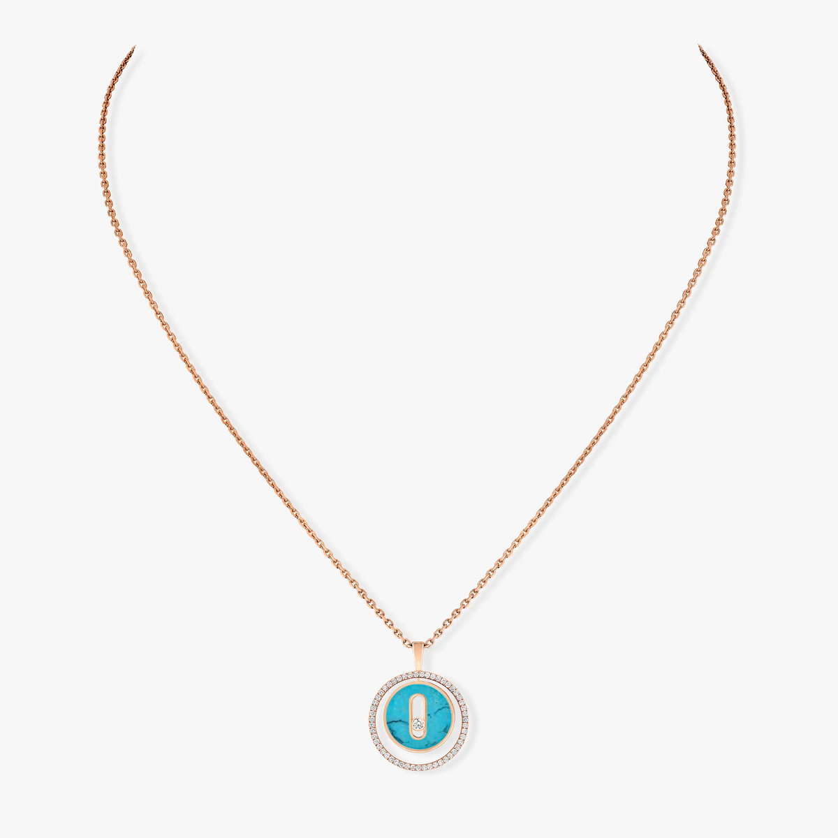 [Aura Jewels]LUCKY MOVE 1 DIAMOND TURQUOISE PINK GOLD DIAMOND NECKLACE