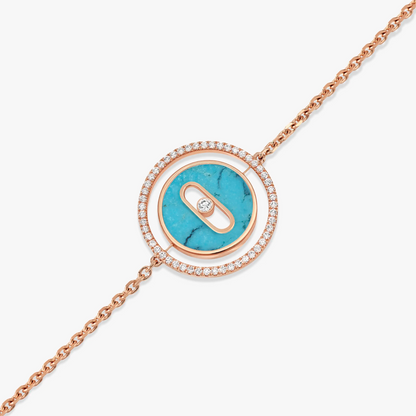 [Aura Jewels]LUCKY MOVE TURQUOISE PINK GOLD DIAMOND BRACELET(Adjustable)