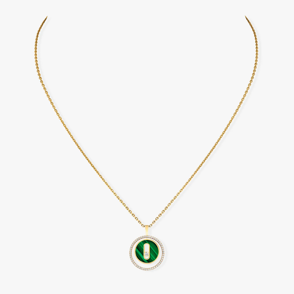 [Aura Jewels]LUCKY MOVE 1 DIAMOND MALACHITE GOLD DIAMOND NECKLACE